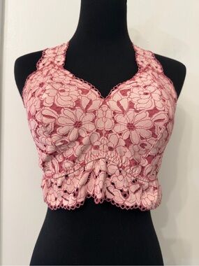 Cacique Rose Pink Lace Halter Bralette Size 14/16